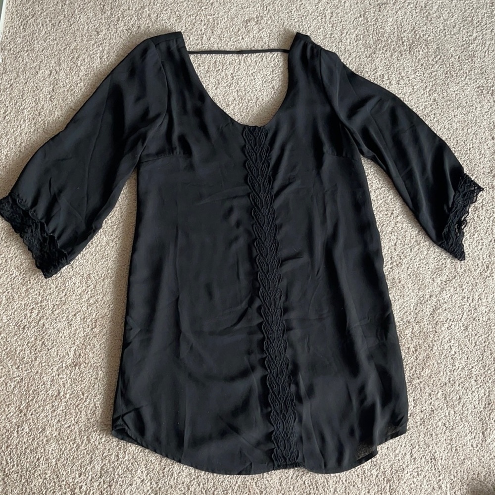 Black Scoop neck tunic dress ASTR dress with lace trim